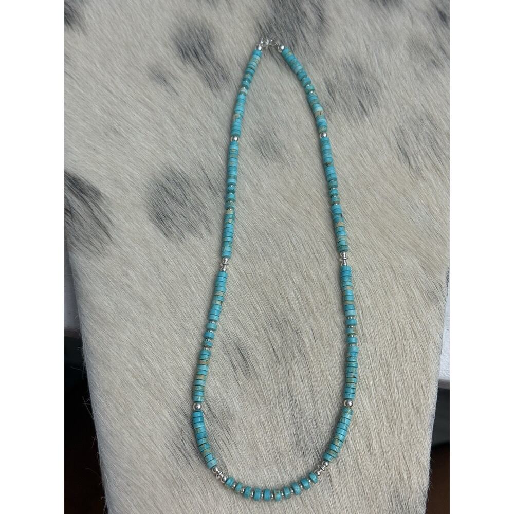 Native American Sterling Silver Navajo Pearl Blue Sea Jasper HEISHI Necklace 18” - Picture 7 of 12